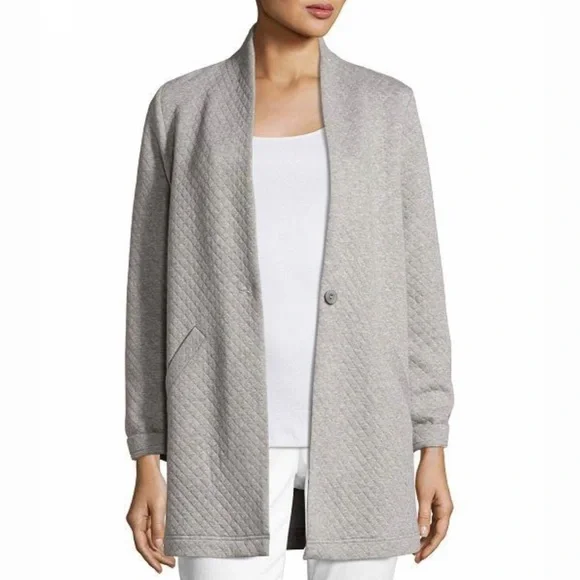 EILEEN FISHER Quilted Jersey Stand Collar Jacket - Picture 1 of 7